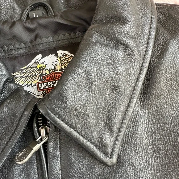 Harley Davidson Women’s L Moto Leather Jacket Heavy Genuine Leather - Picture 8 of 10